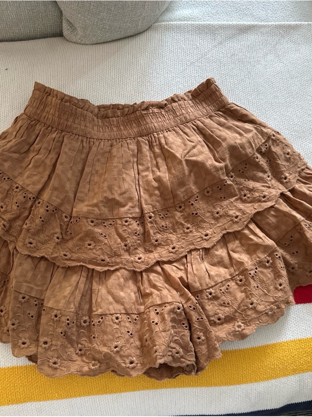 American Eagle Outfitters Brown Tiered Eyelet Mini Skirt
